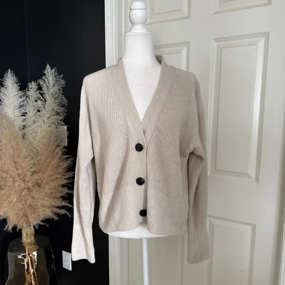 Tom Tailor Taupe Beige Button Front Neutral Cardigan Sweater size Large - Picture 4 of 12